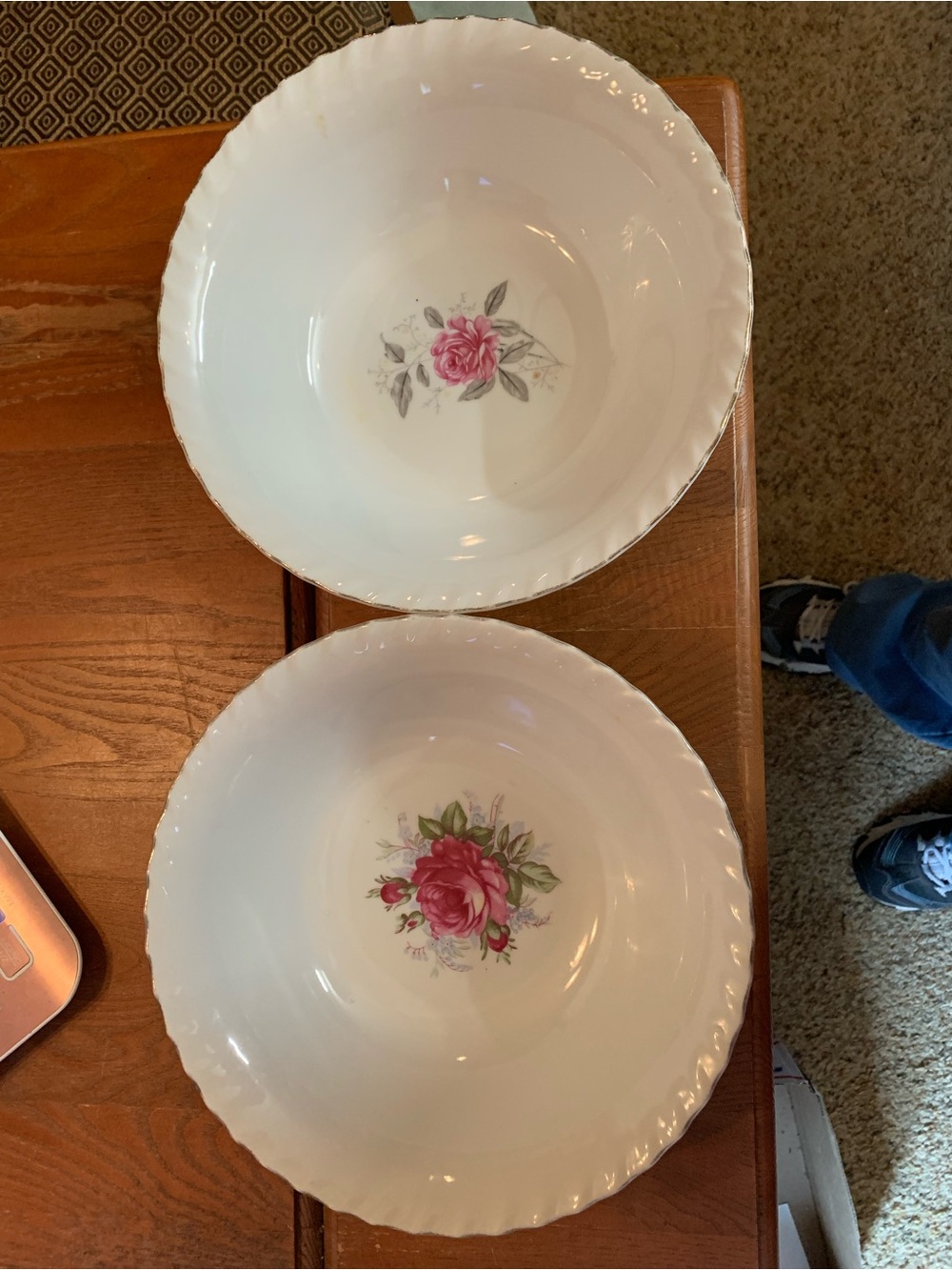 Vintage Calirose Pattern China Serving Bowls Gold Trim